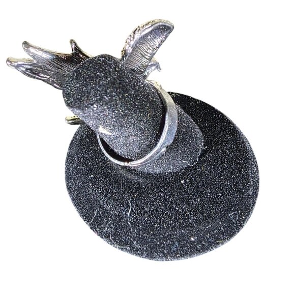 Silver-Tone Adjustable Eagle Ring With Rhinestone Accents And Textured Detailing - Picture 2 of 4